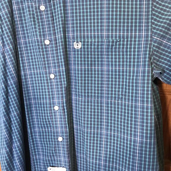 Panhandle Rough Stock Shirt Mens L Blue Plaid SS 100% Cotton Button Down Pocket - Picture 4 of 12